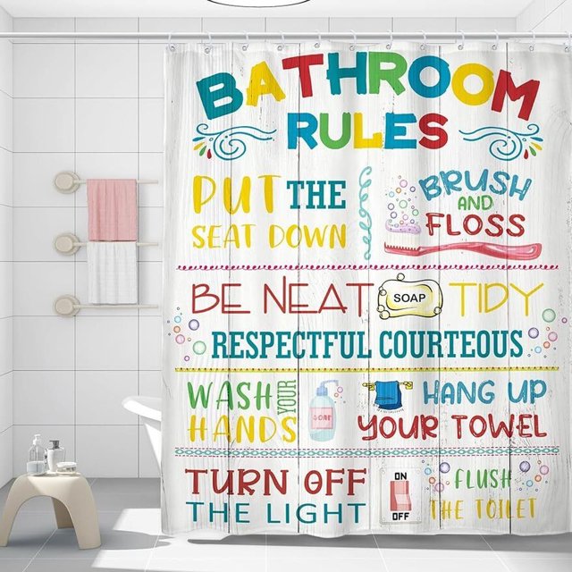 INPERCUST Vibrant Inspirations Bathroom Etiquette Shower Curtain