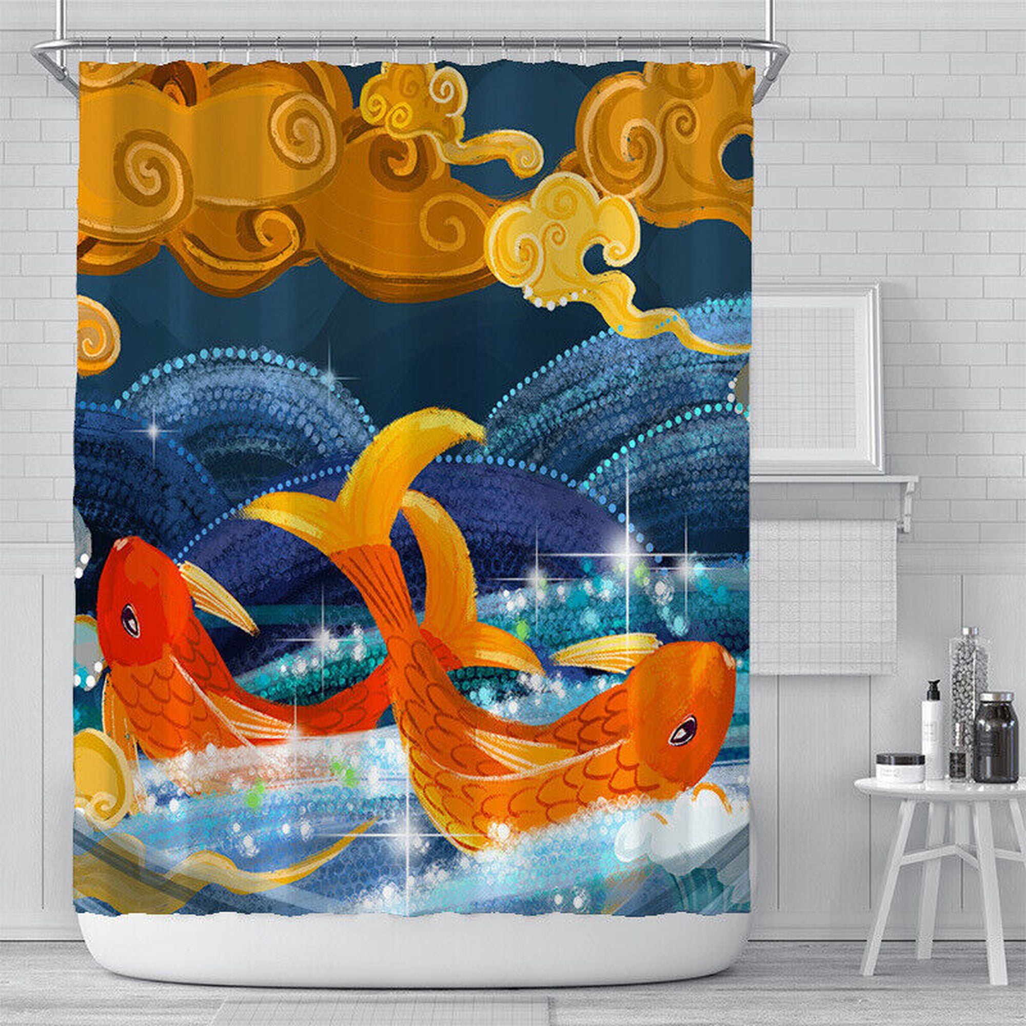 INPERCUST WaterResistant Fabric Shower Curtain with Carp Design for
