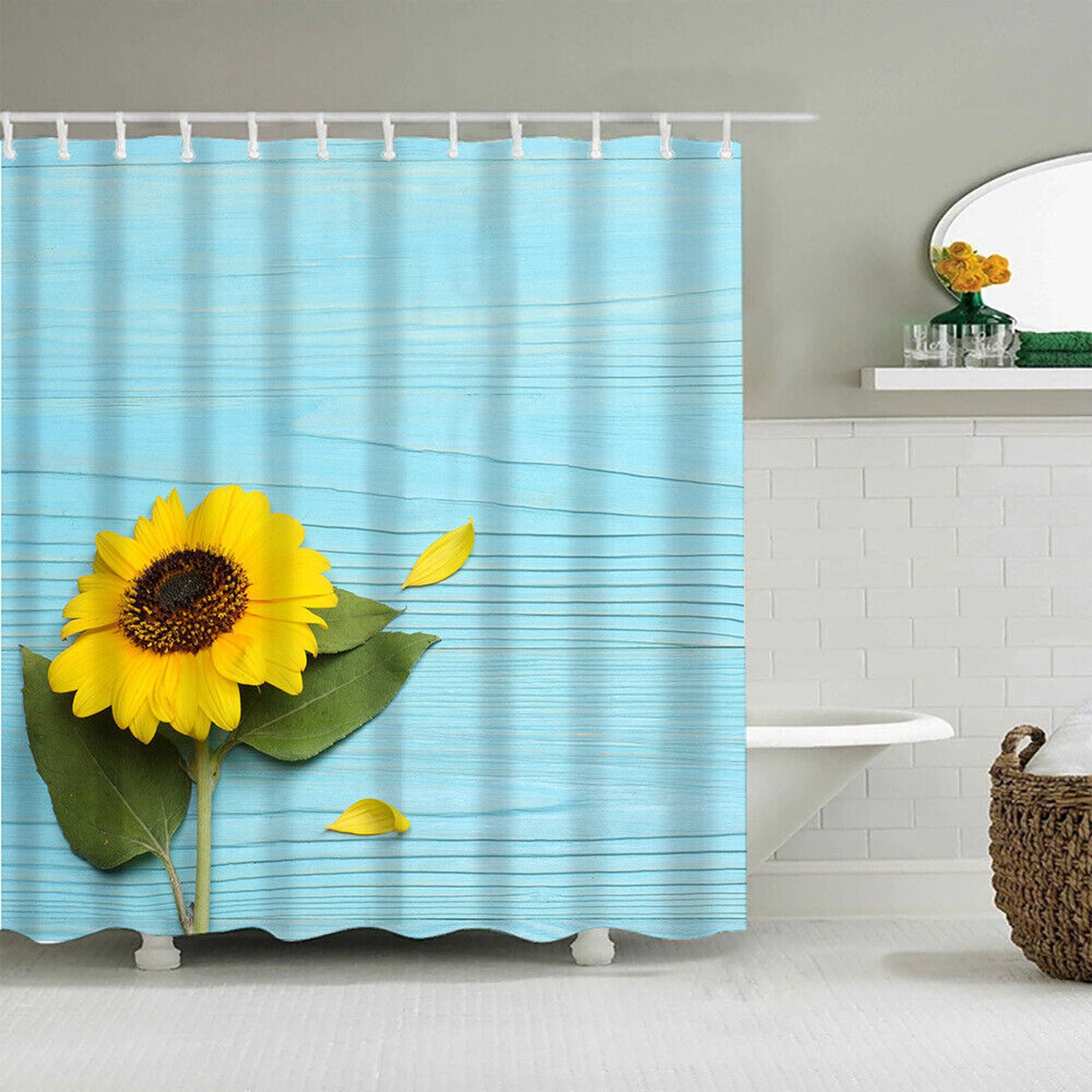 INPERCUST WaterResistant Fabric Shower Curtain with Sunflower Design