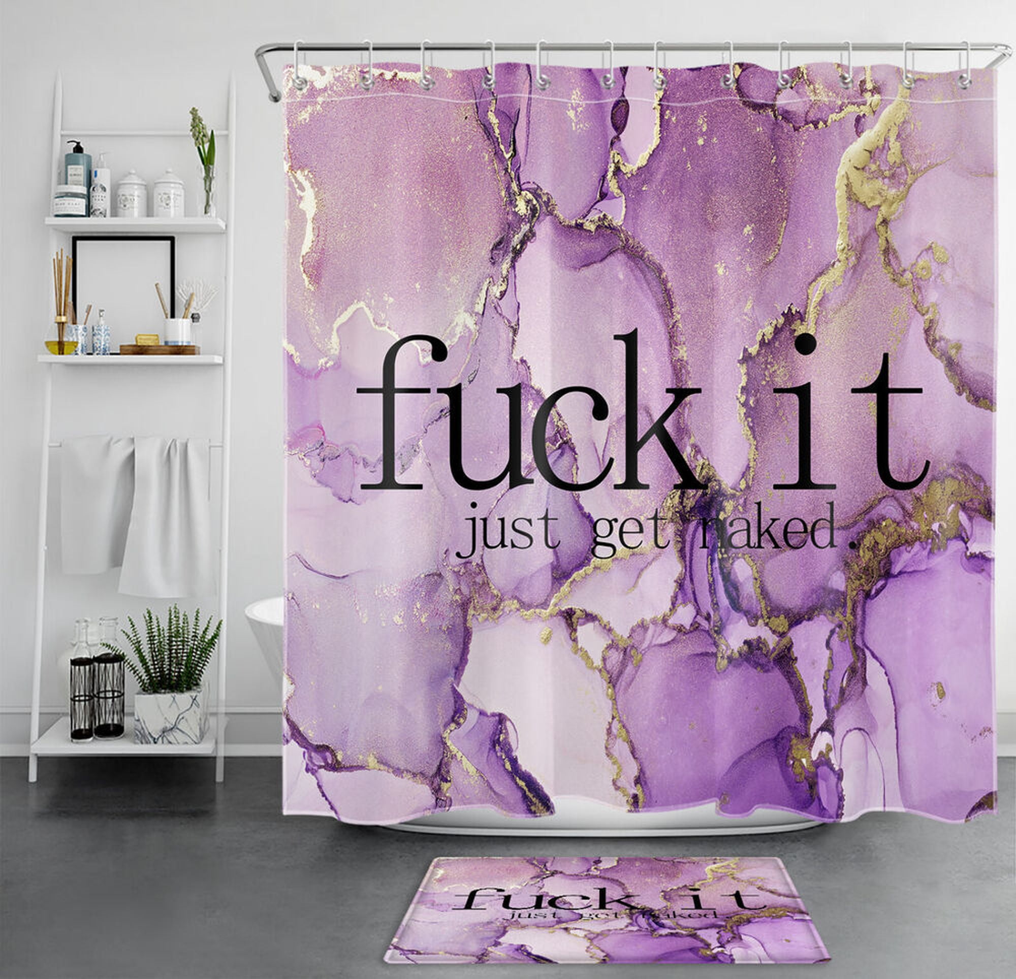 INPERCUST Whimsical Phrases Luxurious Gold and Lavender Marble Shower
