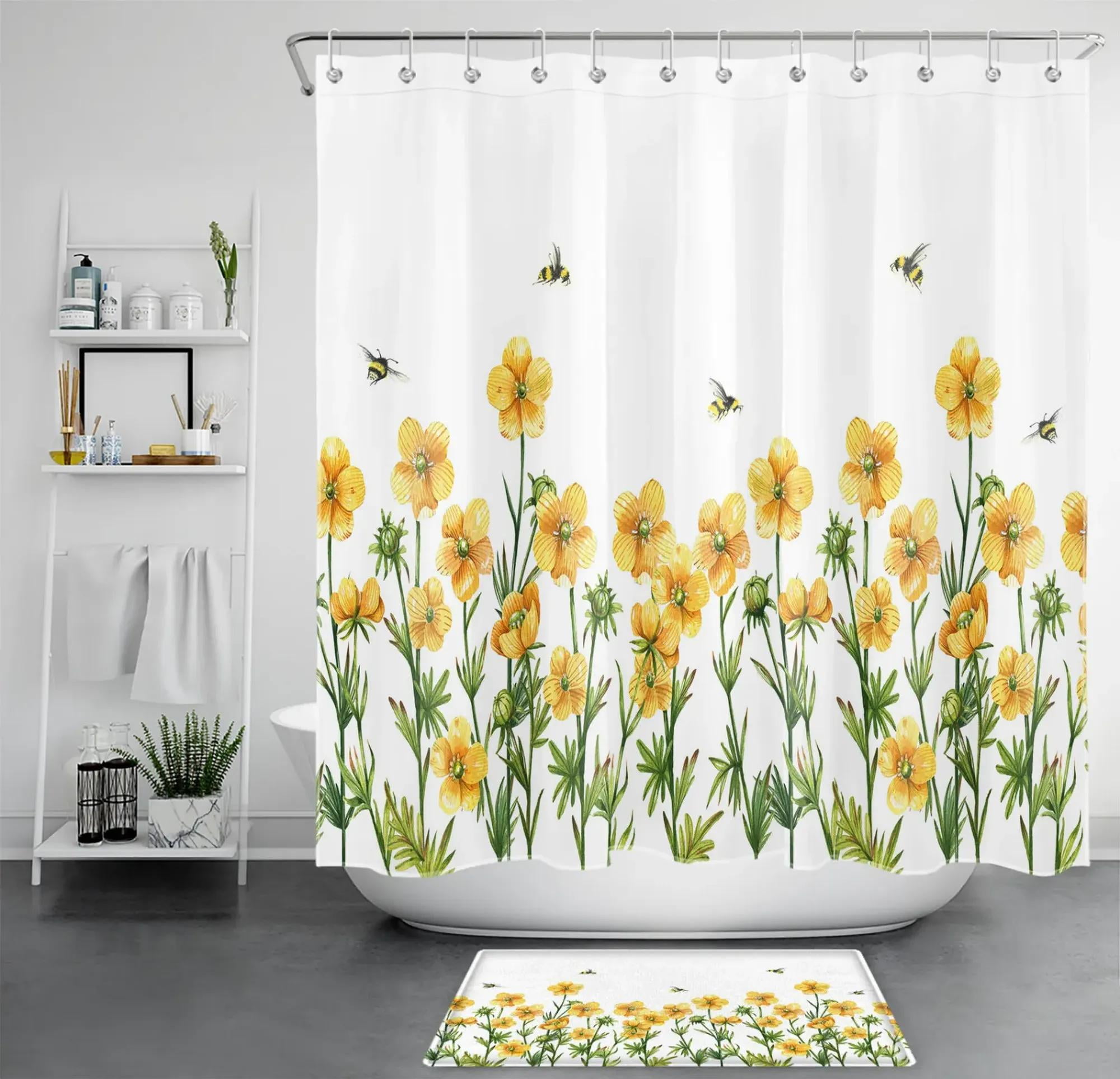 INPERCUST Wildflower Buzz Shower Curtain for Nature-inspired Bathroom ...