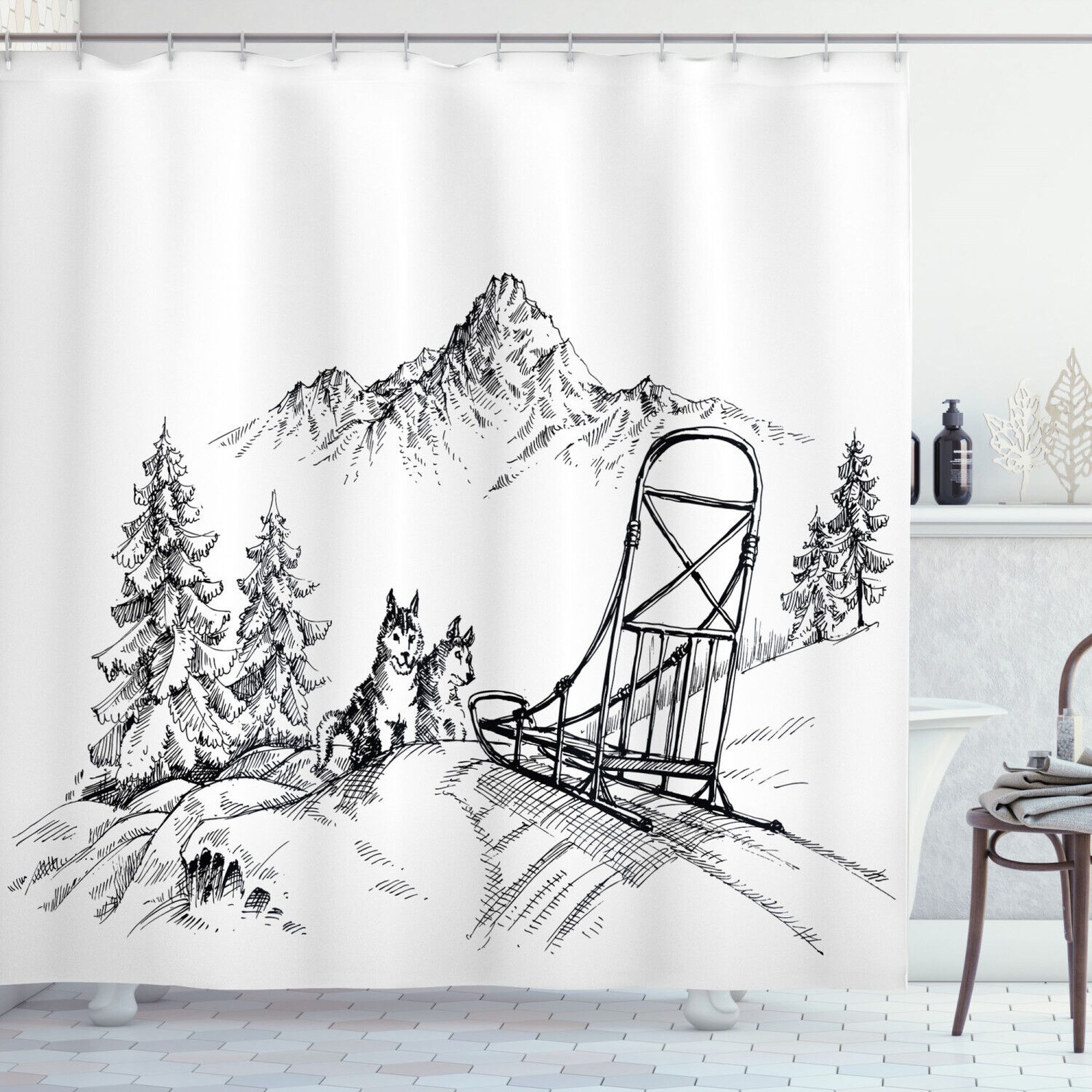 INPERCUST Winter Wonderland Alaskan Malamute Shower Curtain Embrace