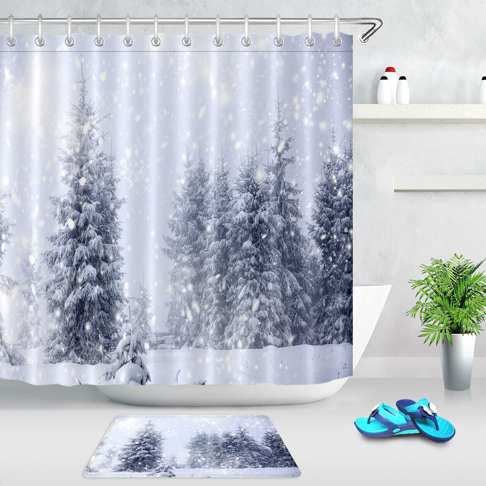INPERCUST Winter Wonderland Forest Shower Curtain Transform Your