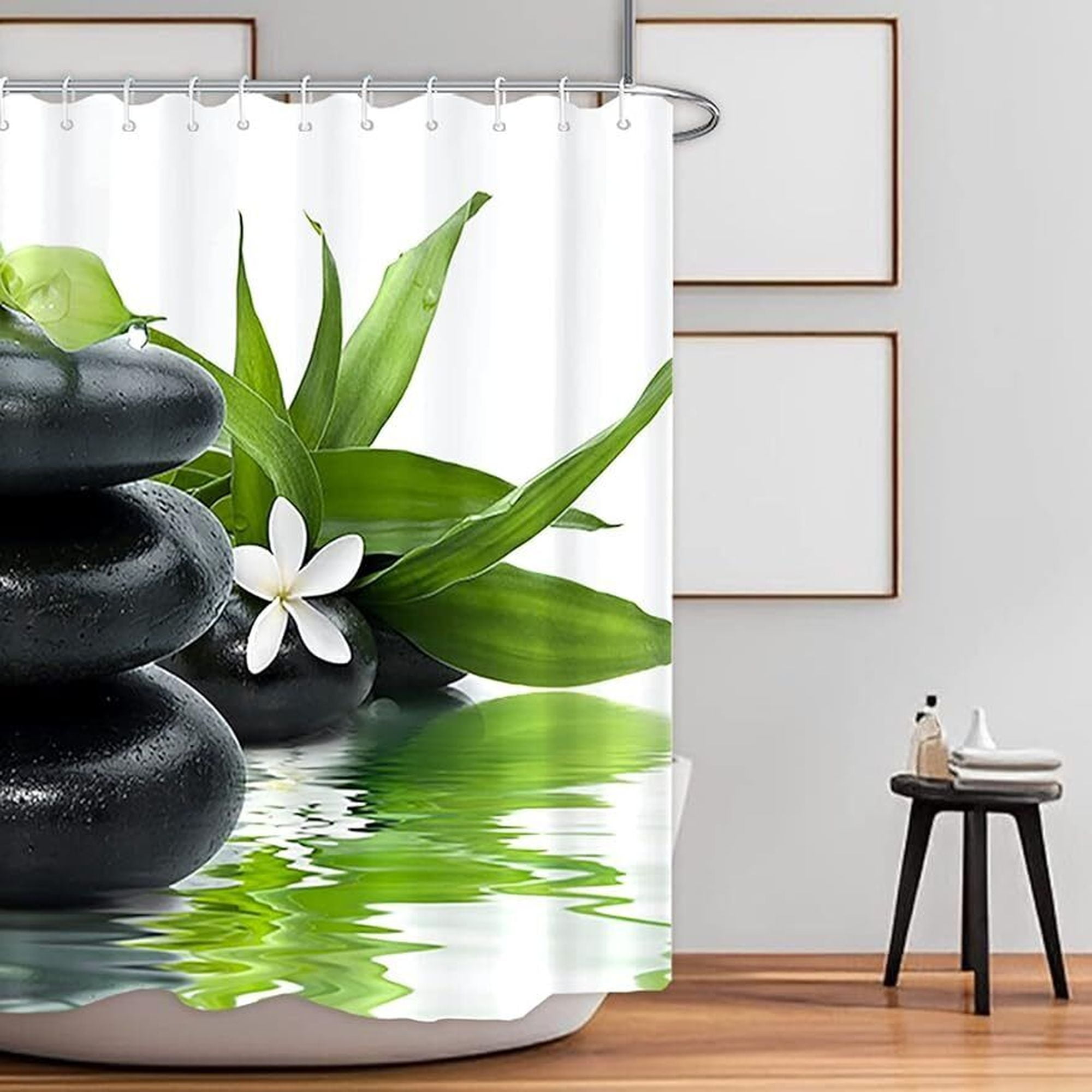 INPERCUST Zen Oasis Shower Curtain Serene Basalt Stones, Delicate