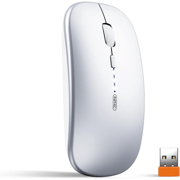 INPHIC Wireless Mouse, 2.4G Silent Rechargeable Ultra Slim USB Portable Mouse, 1600 DPI & 400mAh Battery with Visible Level for Laptop PC Computer & MacBook (LED-Black)