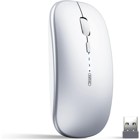 INPHIC Wireless Mouse, 2.4G Silent Rechargeable Ultra Slim USB Portable Mouse, 1600 DPI & 400mAh Battery with Visible Level for Laptop PC Computer & MacBook (LED-Black)