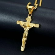 MYJOJO INRI Crucifix Jesus Cross Pendant Necklaces For Men 14K Yellow Gold Chains Men's Religious Christian Jewelry Gift