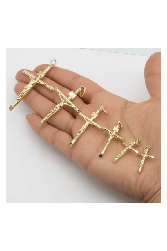 INRI Jesus Crucifix Cross Pendant Unisex Adult 10K Yellow Gold, All Sizes - Goldum NYC
