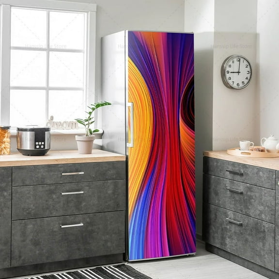 INS Abstract Flower Fridge Sticker Door PVC Wallpaper Self Adhesive Waterproof PVC Leaf Floral Refrigerator Mural Stickers