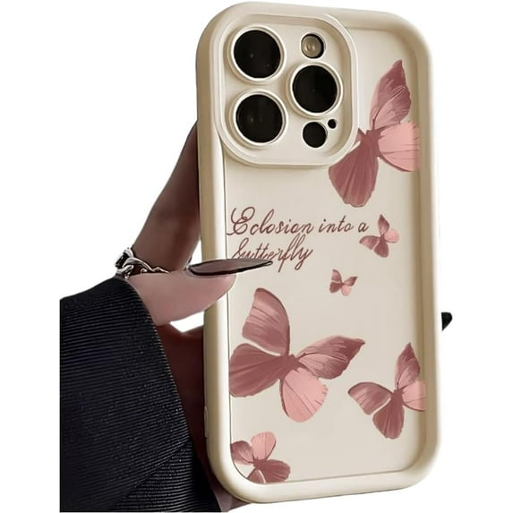INS English Butterfly Phone Case, objektiv All Inclusive, kreativna moda, odporen na padce in udarce, za iPhone 15 14 13 12 11 Pro Max Plus XS XR 7 8 Phone Case (White,iPhone Xs MAX)
