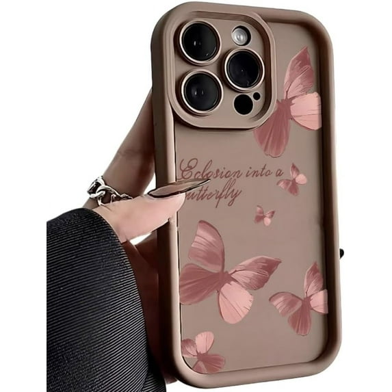INS English Butterfly Phone Case, objektiv All Inclusive, kreativna moda, odporen na padce in udarce, za iPhone 15 14 13 12 11 Pro Max Plus XS XR 7 8 Phone Case (Brown,iPhone 7P/8P)