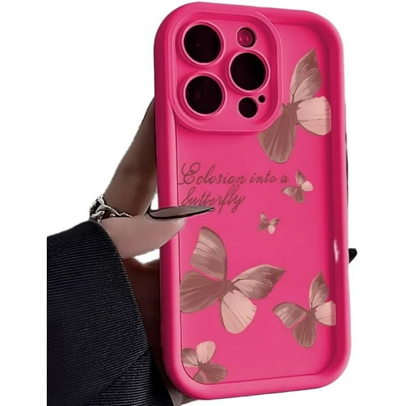 INS English Butterfly Phone Case, objektiv All Inclusive, kreativna moda, odporen na padce in udarce, za iPhone 15 14 13 12 11 Pro Max Plus XS XR 7 8 Phone Case (Rose Red,iPhone 13 Pro Max)