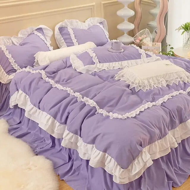 INS Korean Princess Bedding Kawaii Ruffle Lace Bed Skirt Duvet Cover
