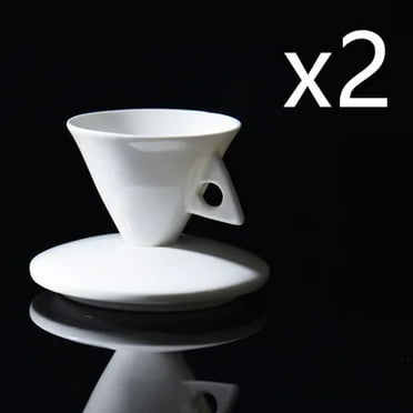 INS Light Luxury Bone China Cone Type ESPRESSO SHOT Cup Ceramic Pyramid Small Black Coffee Mug And Saucer Sets Demitasse Teacup 70ml 2 x Cup And Saucer