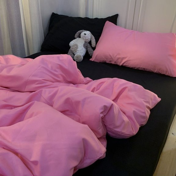 INS Style Black Luxury Mix and Match Bubble Bedding Set - Stain Resistant Duvet Cover Bedding Set with Four Pieces Includes Bedsheet - Dormitory Three-Piece Set