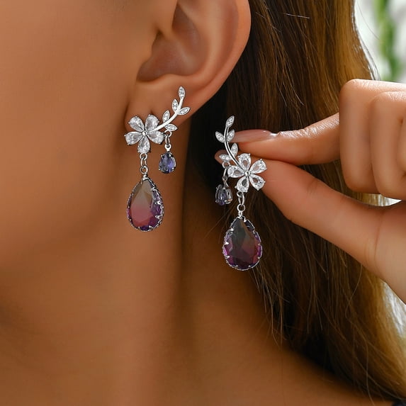 INS Style Rustic Chic Earrings for Women - Minimalist Floral and Wheat Ear Design with Zircon Inlay, Versatile Studs