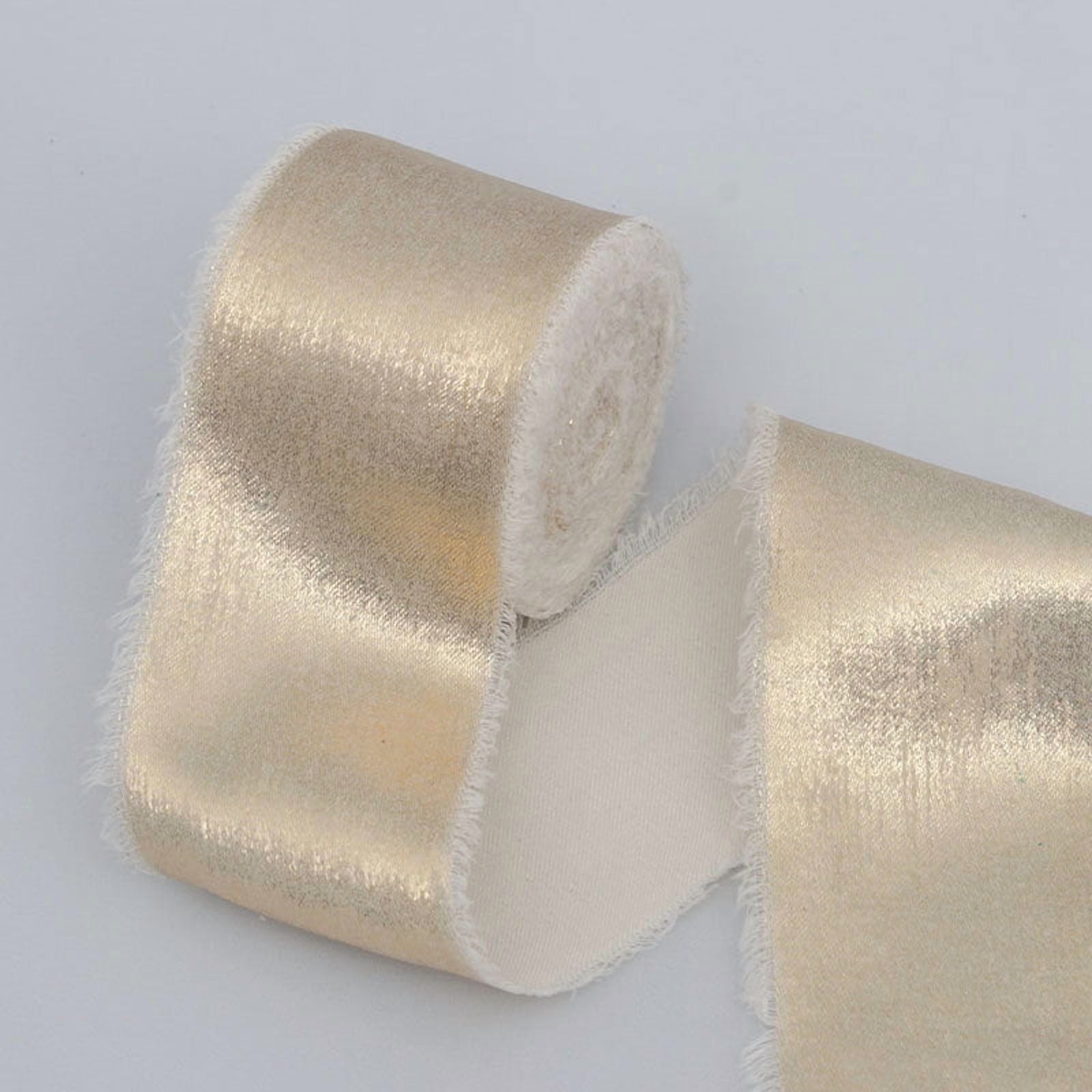 INS Torn-Edge Gold Foil Plush Silk Ribbon - Wedding Bouquet Tassel Streamer, Bow Decoration, Real Silk Fabric