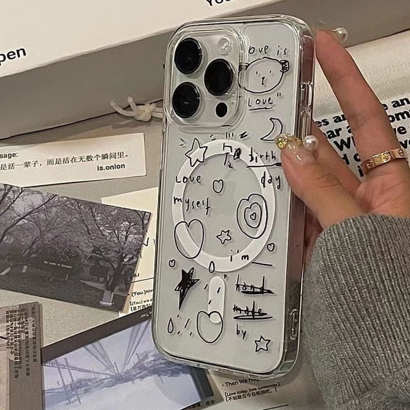 INS Y2K Graffiti Clear Magnetic For Magsafe Wireless Charge Phone Case For iPhone 15 14 13 12 11 Pro Max XS XR Shockproof Cover