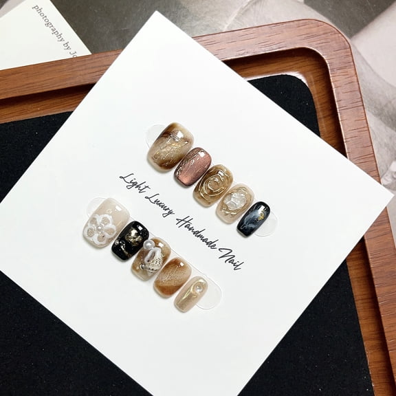 INS wind short square circle smudged cat's eye niche pure handmade boutique detachable wearable manicure