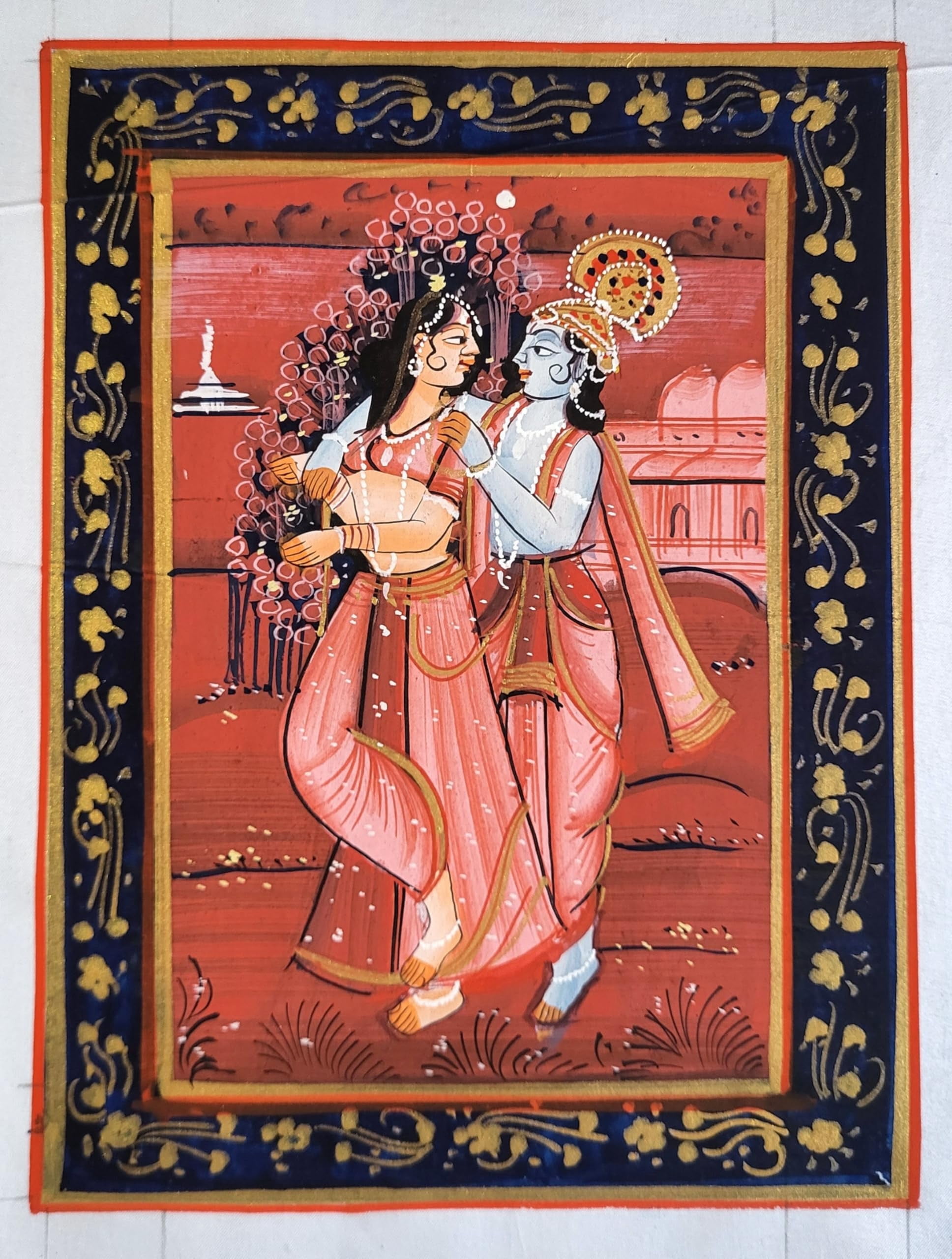 INSAIN Eternal Dance of Love - Radha Krishna Ras Leela Painting-Fabric Painting- Lord Krishna Painting (9 * 6.5 inch)(Unframed) (Art 4)