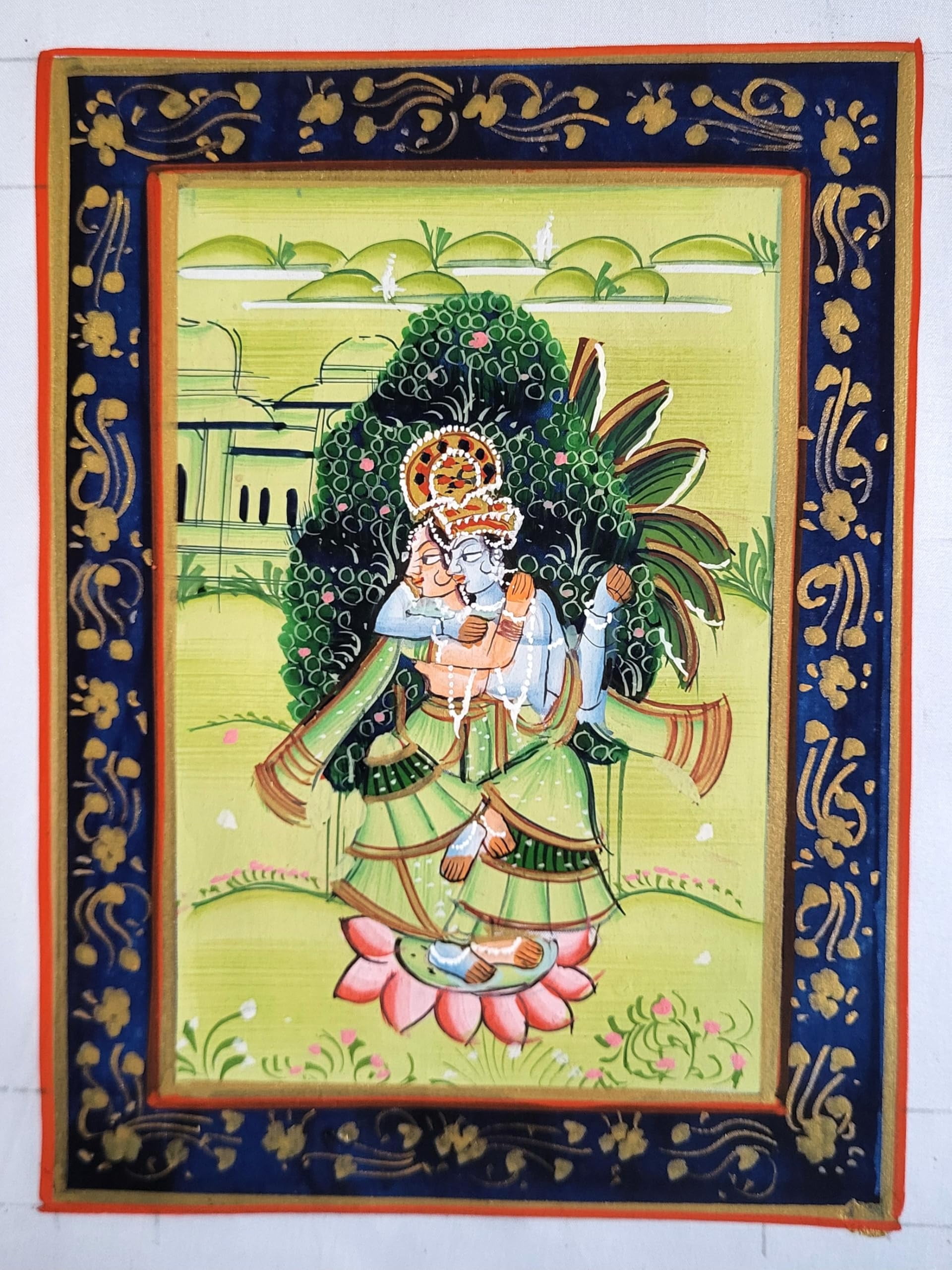 INSAIN Eternal Dance of Love - Radha Krishna Ras Leela Painting-Fabric Painting- Lord Krishna Painting (9 * 6.5 inch)(Unframed) (Art 5)