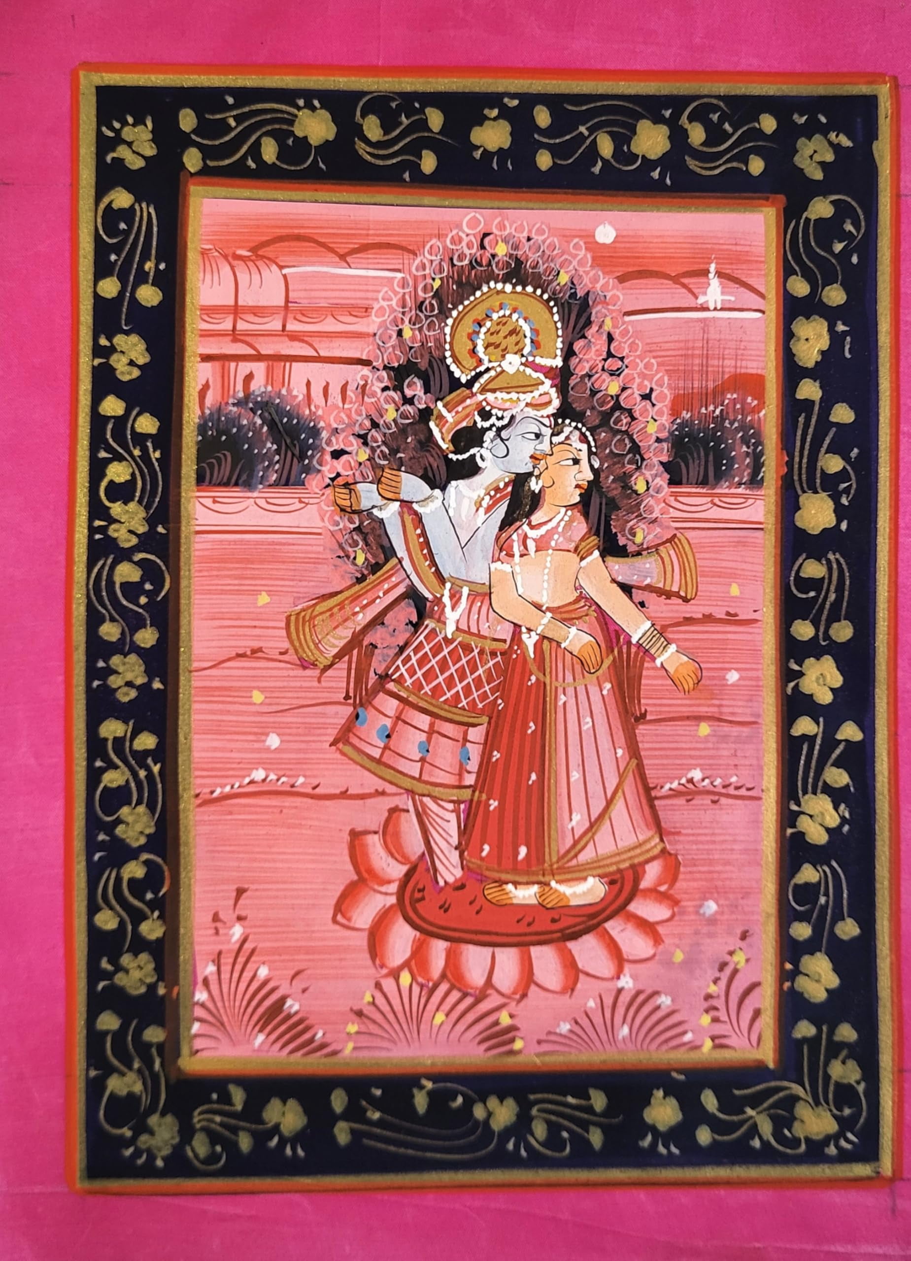 INSAIN Eternal Dance of Love - Radha Krishna Ras Leela Painting-Fabric Painting- Lord Krishna Painting (9 * 6.5 inch)(Unframed) (Art 7)