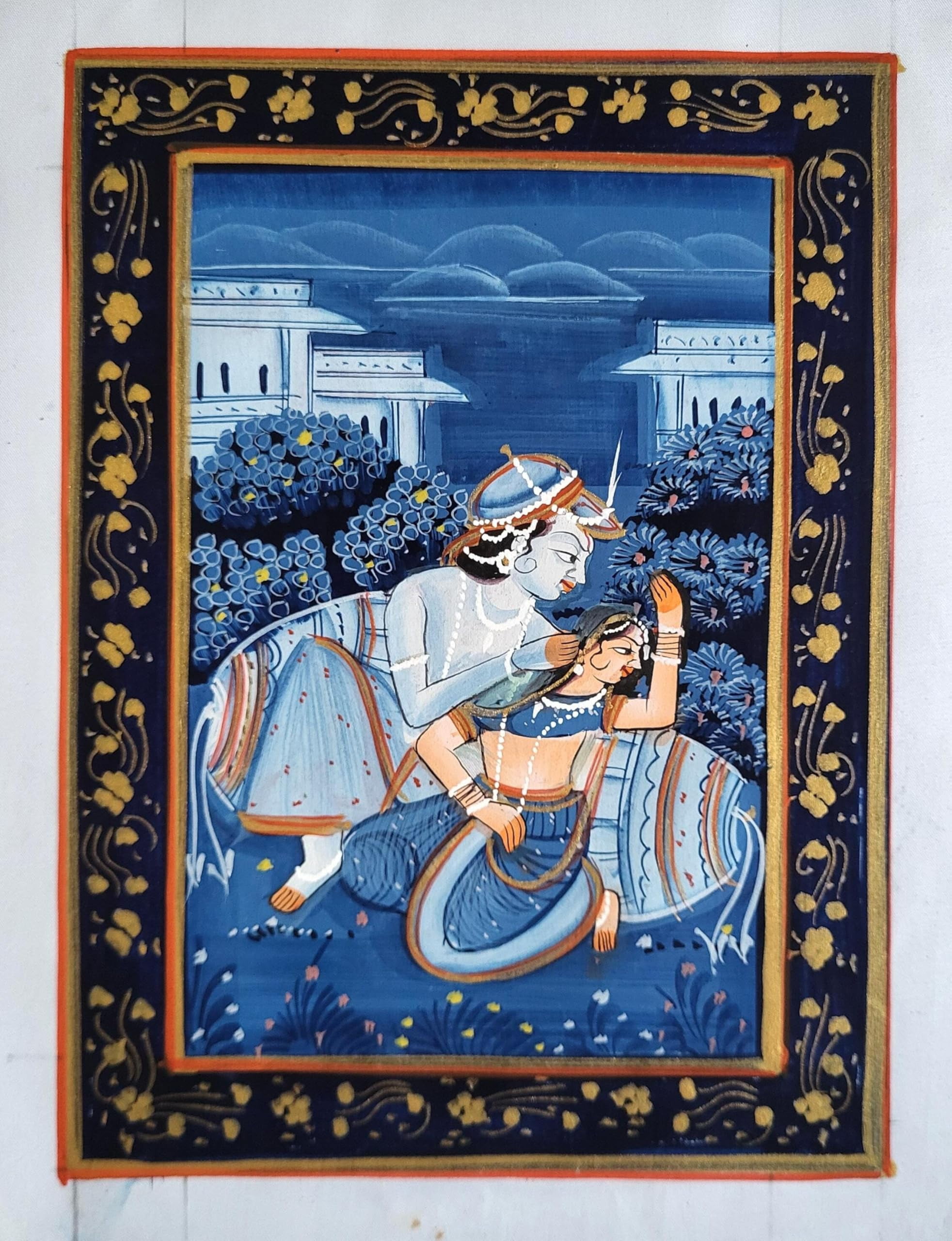 INSAIN Eternal Dance of Love - Radha Krishna Ras Leela Painting-Fabric Painting- Lord Krishna Painting (9 * 6.5 inch)(Unframed)