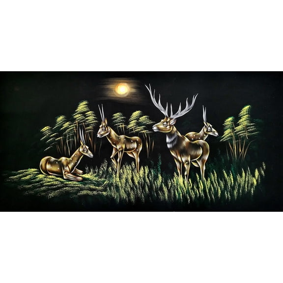 INSAIN Gazelles Deer by Moonlit River Velvet Painting (122x60 cm) | Fabric Painting | Big Wall Art | Home Decor (4)