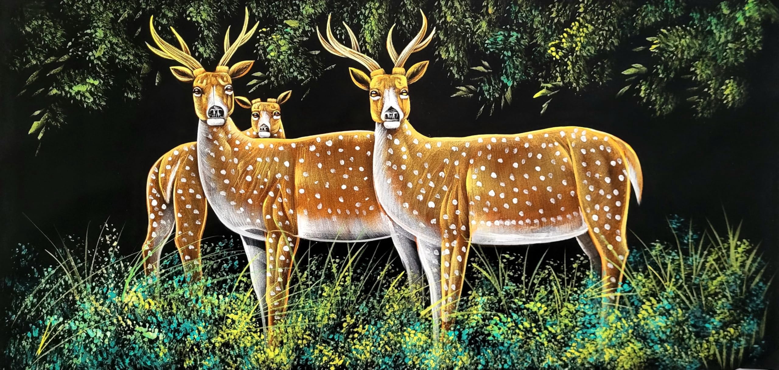 INSAIN Gazelles Deer by Moonlit River Velvet Painting (122x60 cm) | Fabric Painting | Big Wall Art | Home Decor (6)