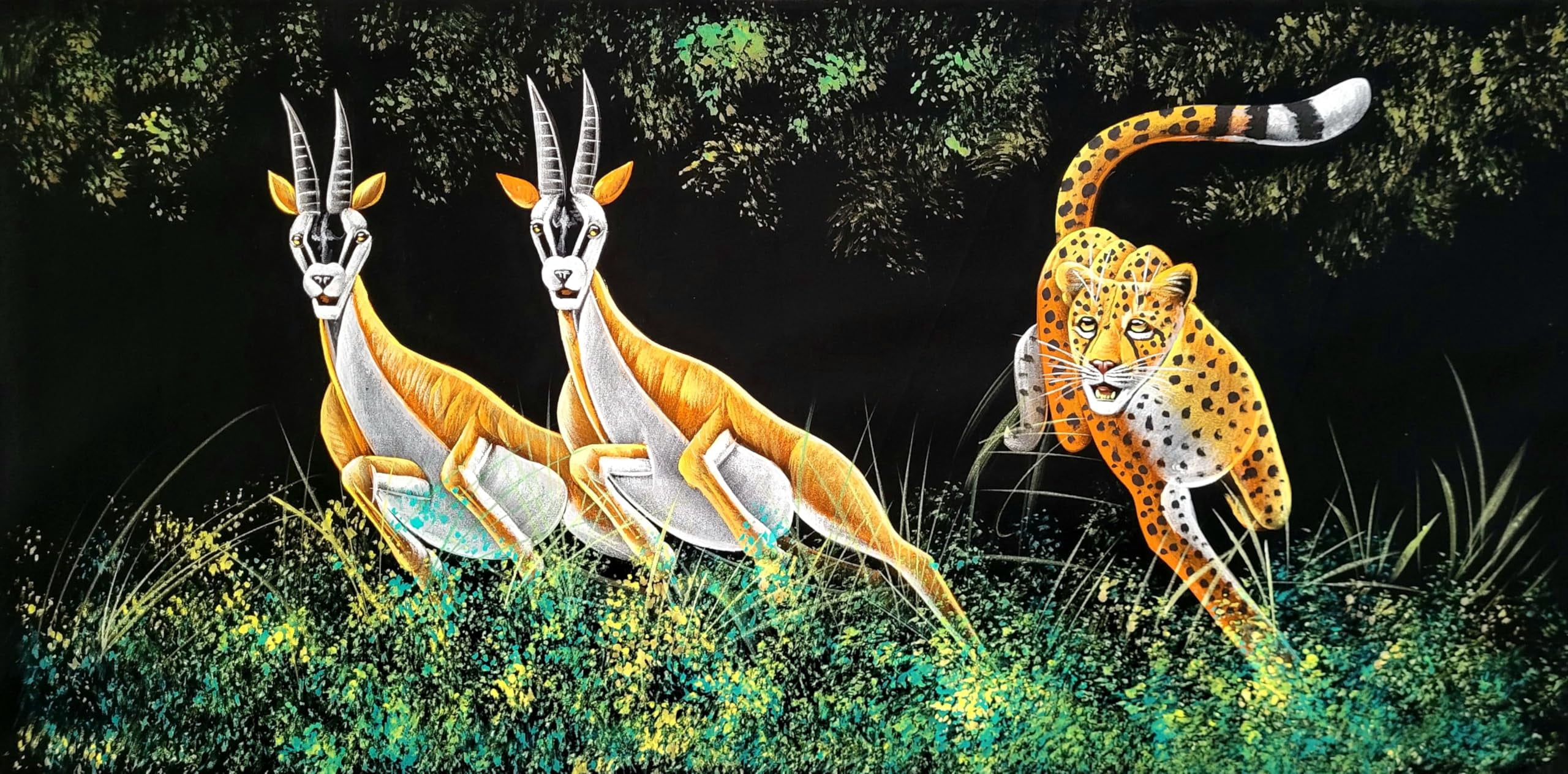 INSAIN Gazelles Deer by Moonlit River Velvet Painting (122x60 cm) | Fabric Painting | Big Wall Art | Home Decor (7)