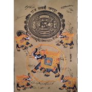 INSAIN - Handmade Indian Miniature painting of Decorative Royal Elephants with Jaipur Government Seal | Vintage stamp paper | Vintage Wall Art | Elephant 3