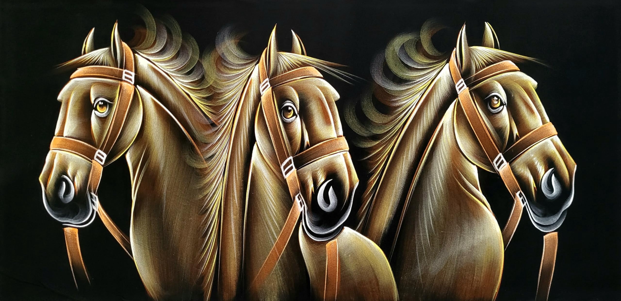 INSAIN Horse Family in the Wild Handmade Velvet Painting (122x60 cm) | Fabric Painting | Big Wall Art | Home Decor (Unframed) (4)