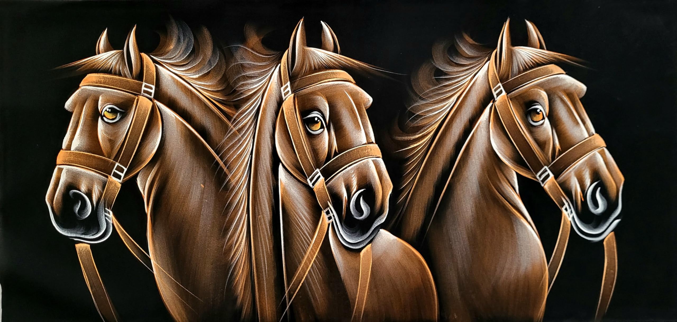 INSAIN Horse Family in the Wild Handmade Velvet Painting (122x60 cm) | Fabric Painting | Big Wall Art | Home Decor (Unframed) (6)