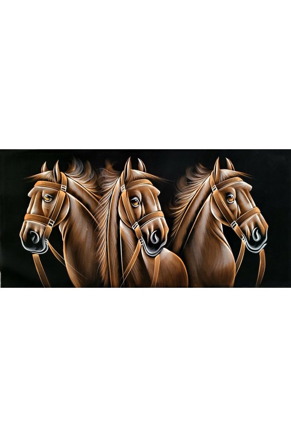 Horse Family in the Wild Handmade Velvet Painting (122x60 cm) | Fabric Painting | Big Wall Art | Home Decor (Unframed) (6)