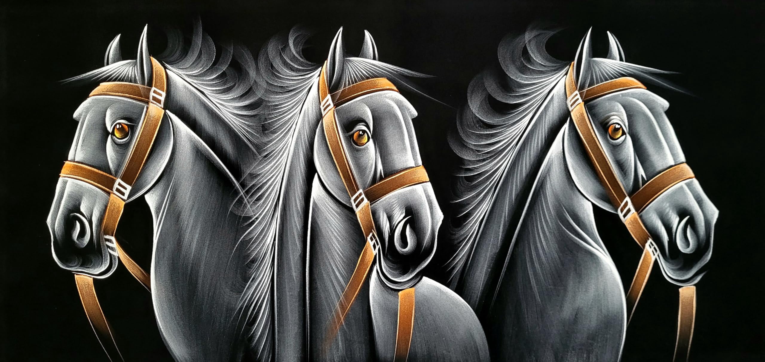 INSAIN Horse Family in the Wild Handmade Velvet Painting (122x60 cm) | Fabric Painting | Big Wall Art | Home Decor (Unframed) (7)