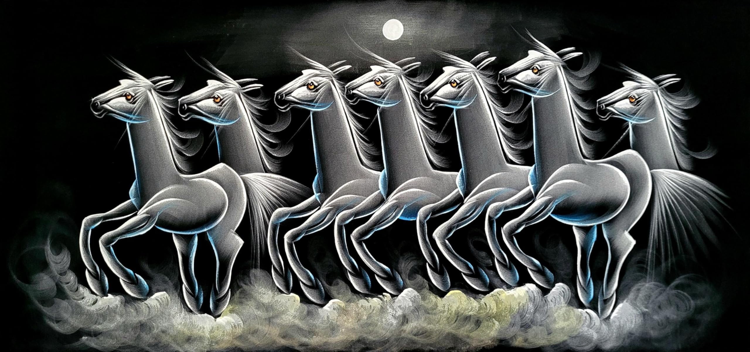 INSAIN Horse Family in the Wild Handmade Velvet Painting (122x60 cm) | Fabric Painting | Big Wall Art | Home Decor (Unframed)