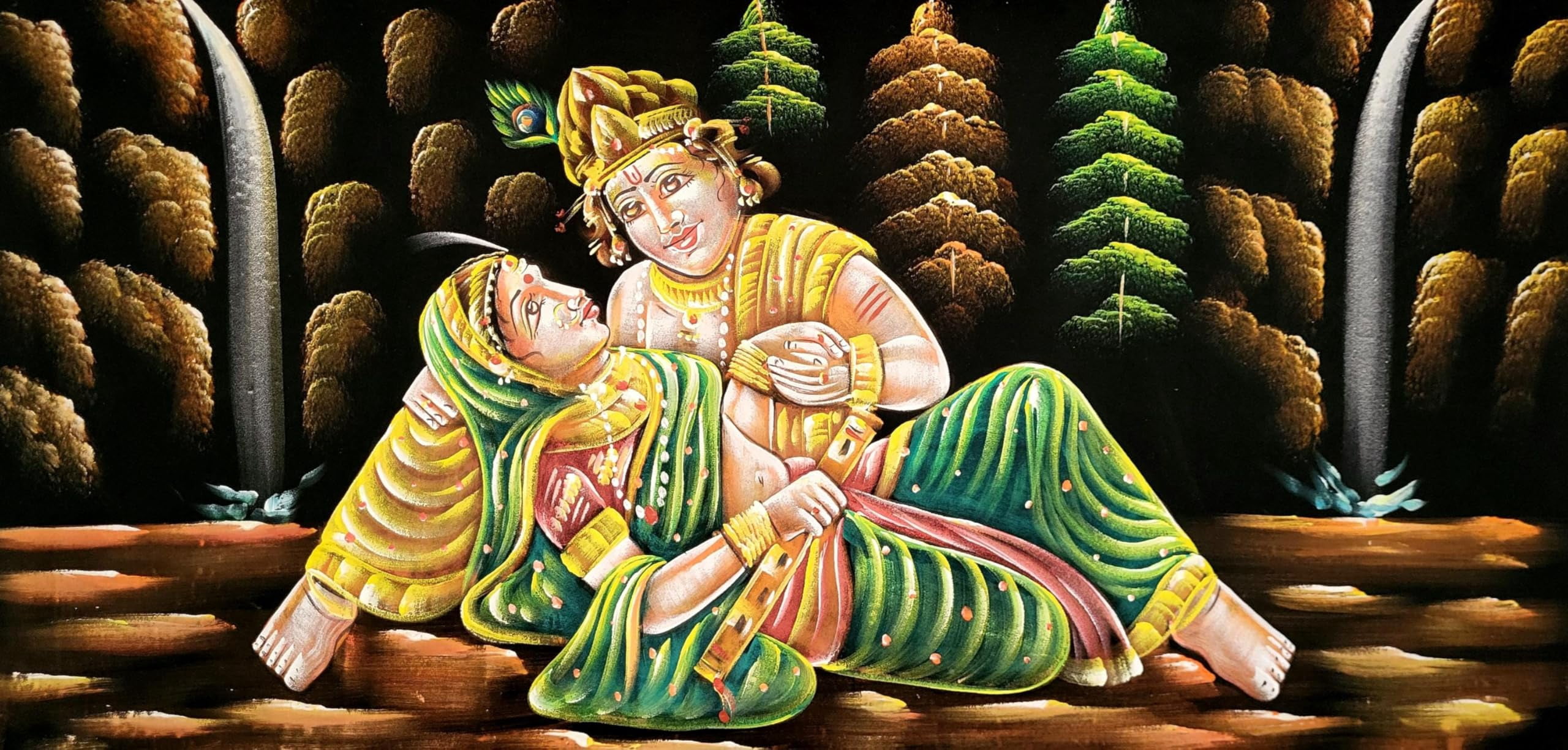 INSAIN Radha Krishna Ras Leela Velvet Painting (122x60 cm) | Fabric Painting | Big Wall Art | Home Decor (Unframed)
