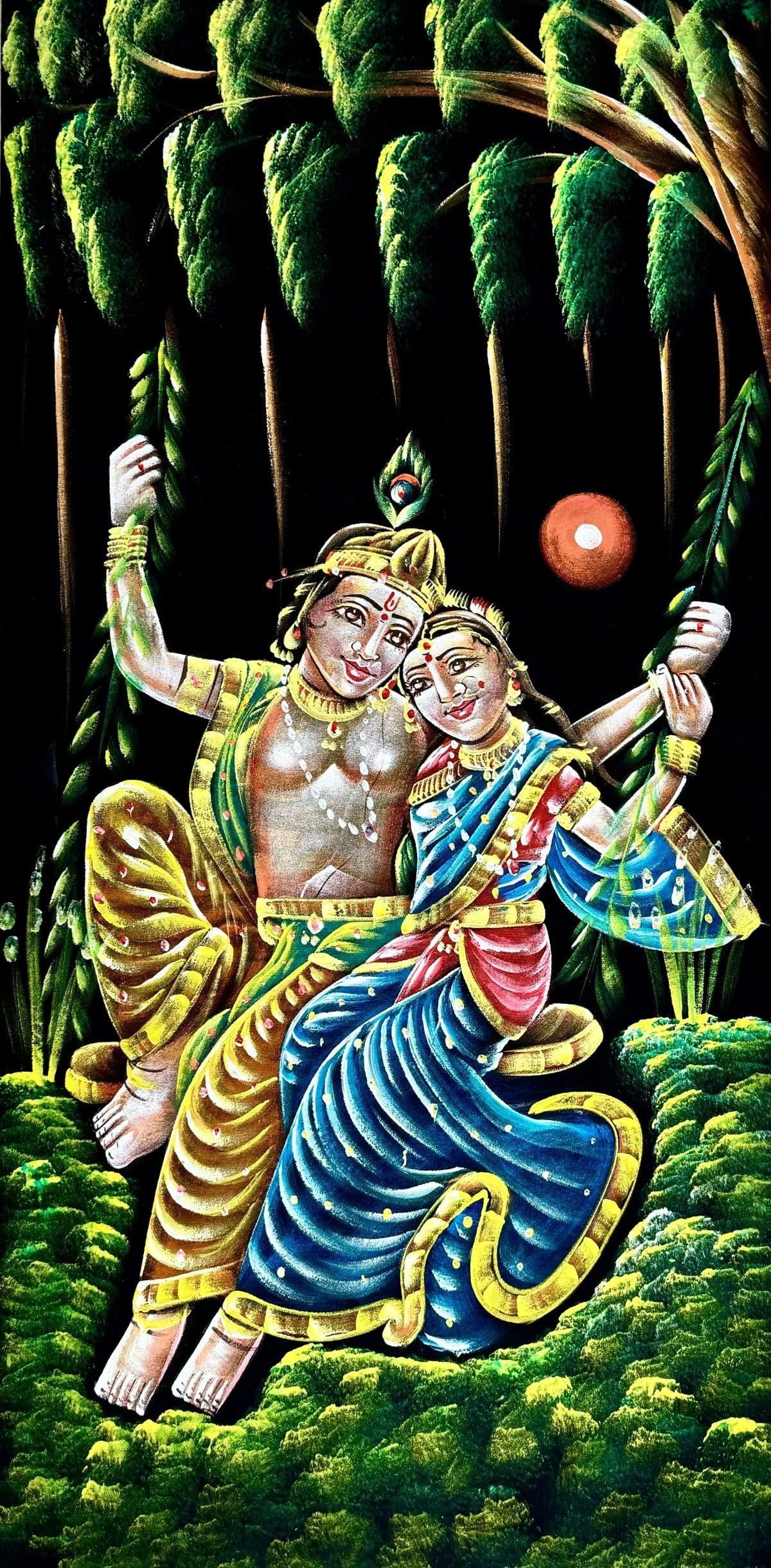 INSAIN - Radha Krishna Ras Leela Velvet Painting (122x60 cm) | Fabric Painting | Big Wall Art | Home Decor