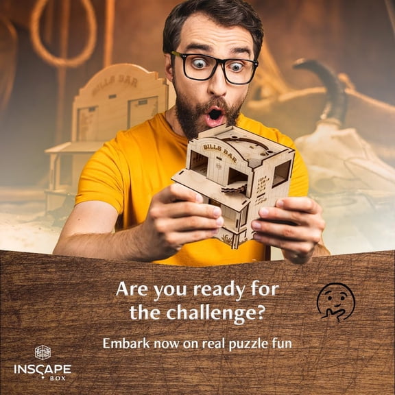 INSCAPE Wild West Riddles - Puzzle Box - Wooden Escape Room in A Box for Adults - Cluebox - Puzzle Boxes with Hidden Compartments - Birthday Gift Gadget for Men and Women