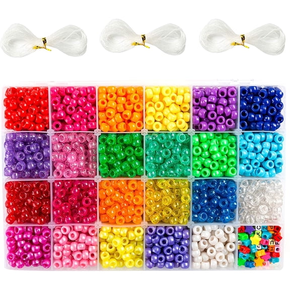 INSCRAFT 9mm Pony Beads Set, 3,300 pieces, 44.64 oz, 23 Colors