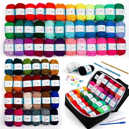 INSCRAFT Acrylic Yarn Kit, 62 Skeins, 2170 Yards, Multicolor, Includes 2 Crochet Hooks