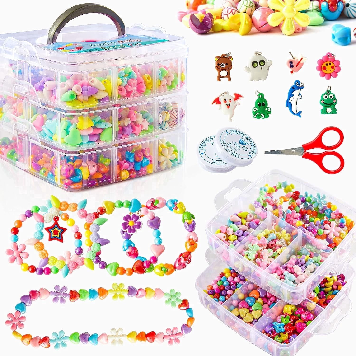 String Candy Kit INSCRAFT Beads for Crafts, 1100 Jewelry Making Kit Includes Scissor ...