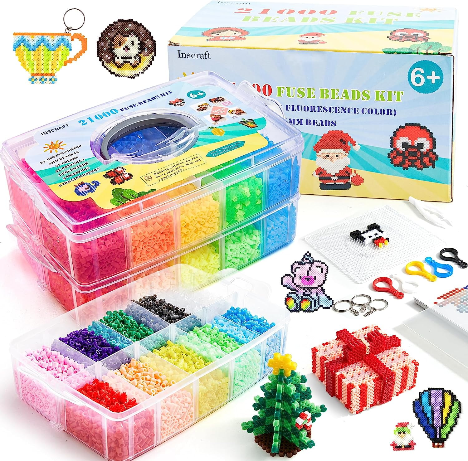 INSCRAFT Unisex Fuse Beads Kit, Assorted Colors, 21,000 Pieces