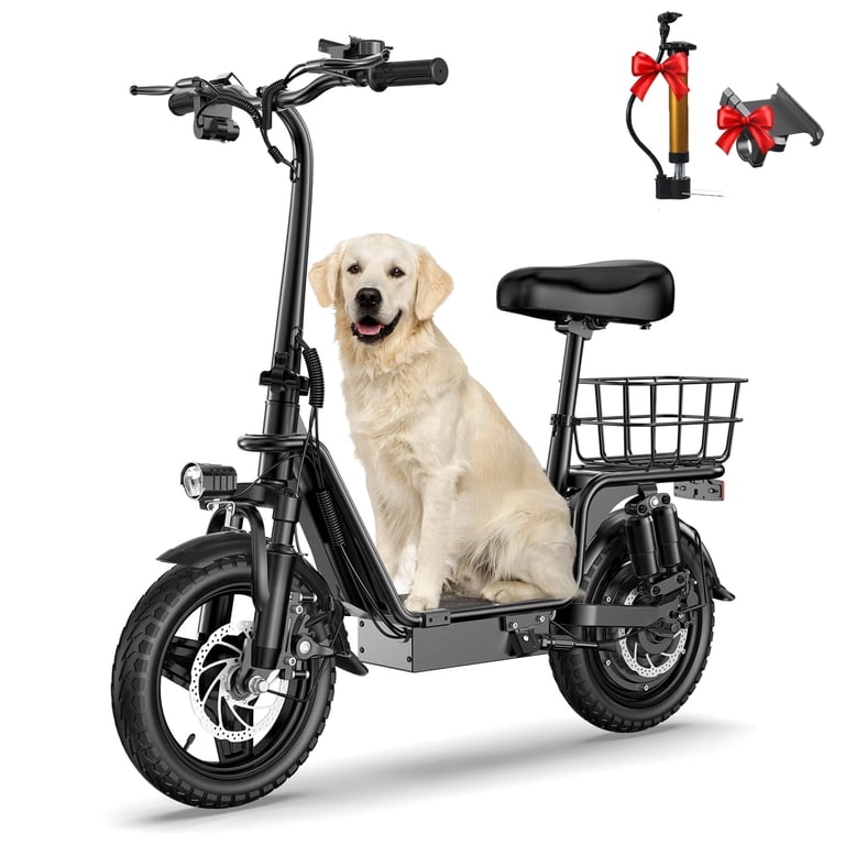 INSDRGN, Electric Scooter with Seat and Basket, 750W Peak, Black