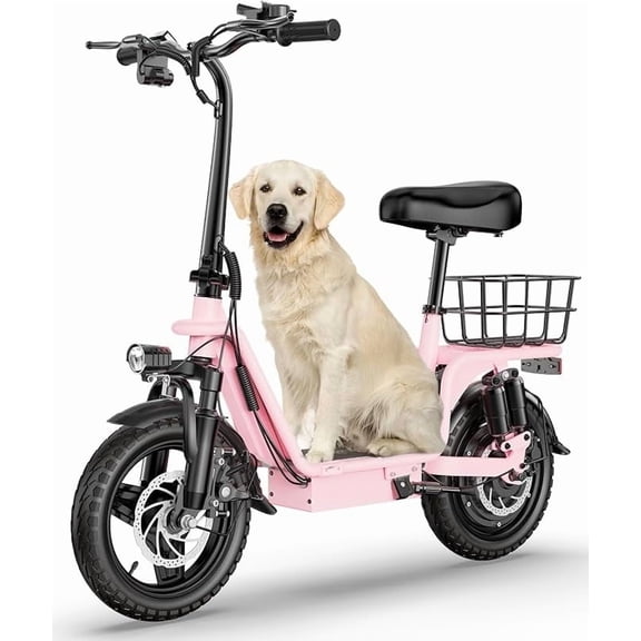 INSDRGN Adult Electric Scooter with Seat and Basket, 750W Motor 48V 10.4AH 20MPH, Pet-Friendly Folding E-Scooter, UL2272, Pink