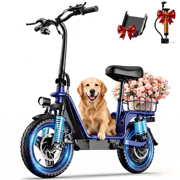 INSDRGN Electric Scooter for Adults, 1800W Peak Motor, 48V 16AH Battery, 20MPH, 42Miles, 14 " Commuter E Scooter with Seat &Carry Basket, UL2272, Blue