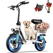 INSDRGN Electric Scooter with Seat, 1600W Peak Motor, 48V 16AH Battery, 20MPH, 42Miles Foldable 14" E Scooter for Commuting, White