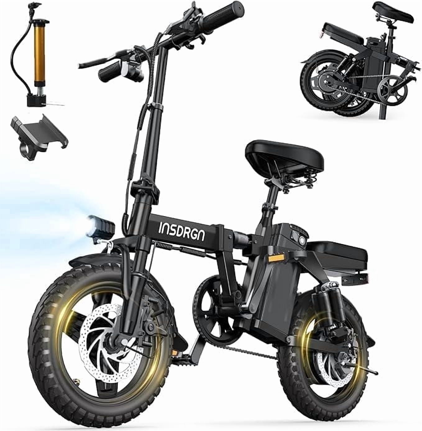 INSDRGN Folding Electric Bike for Adults Teens, 1500W Peak Motor, 16AH 48V Battery 14" Electric Bicycles, 35 Miles Range, Mini Ebike for City Commuter, UL2849, Black