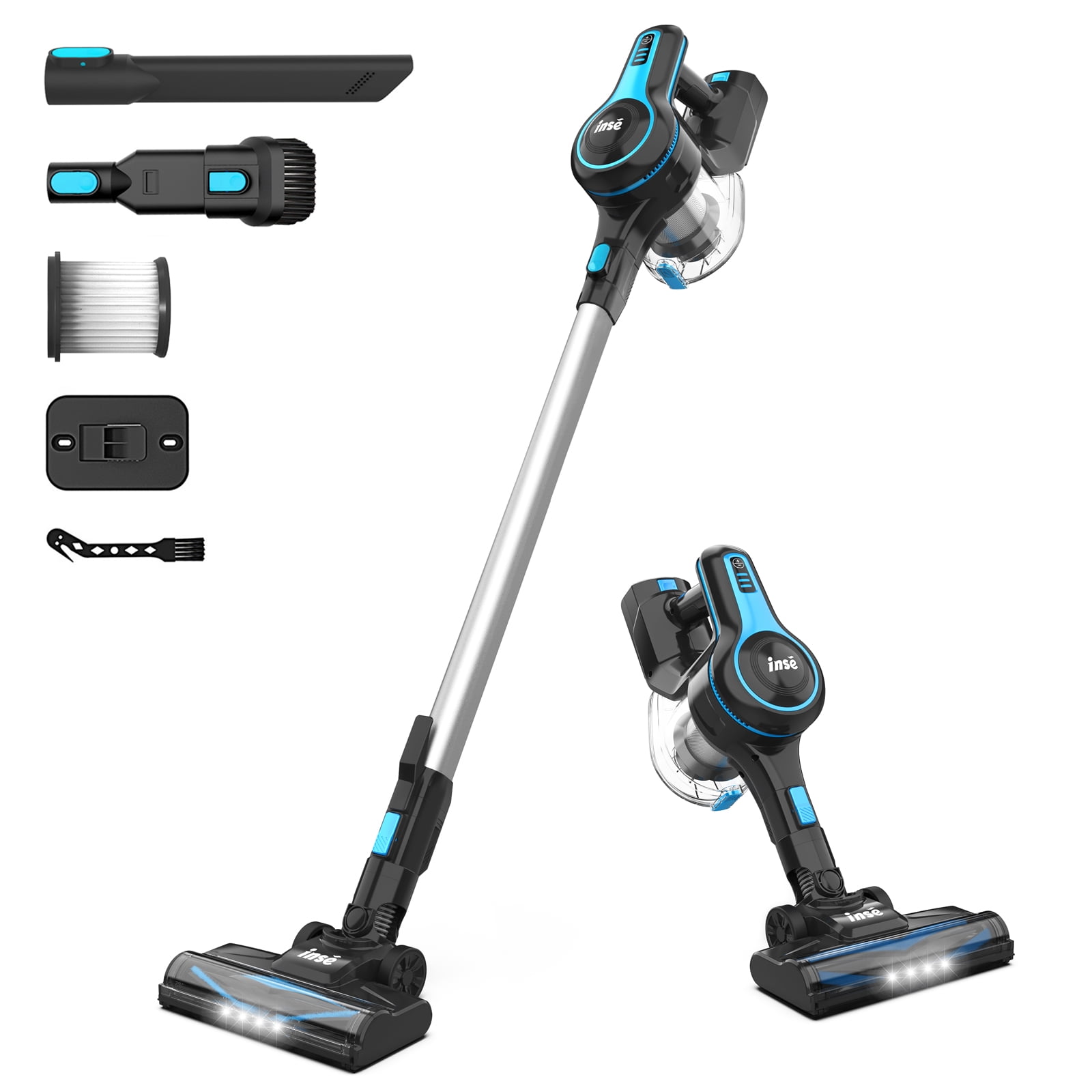 INSE Cordless Vacuum Cleaner, 30kPa Stick Vacuum with 300W Powerful Brushless Motor, 8-in-1 Lightweight Rechargeable Vacuum, 45mins Runtime for Home Hard Floor Carpet Pet Hair