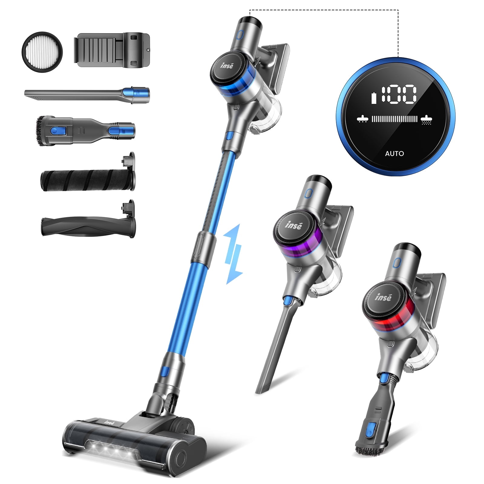 INSE Cordless Stick Vacuum for Carpet Wood Floor Pet Hair